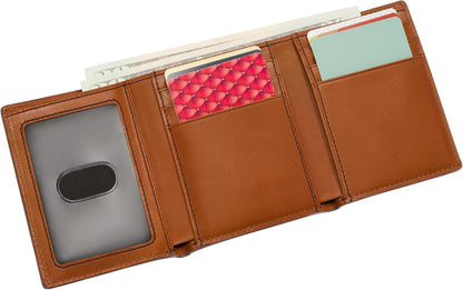 Fossil Billetera triple de cuero para hombre, Sillín bruñido, Trifold