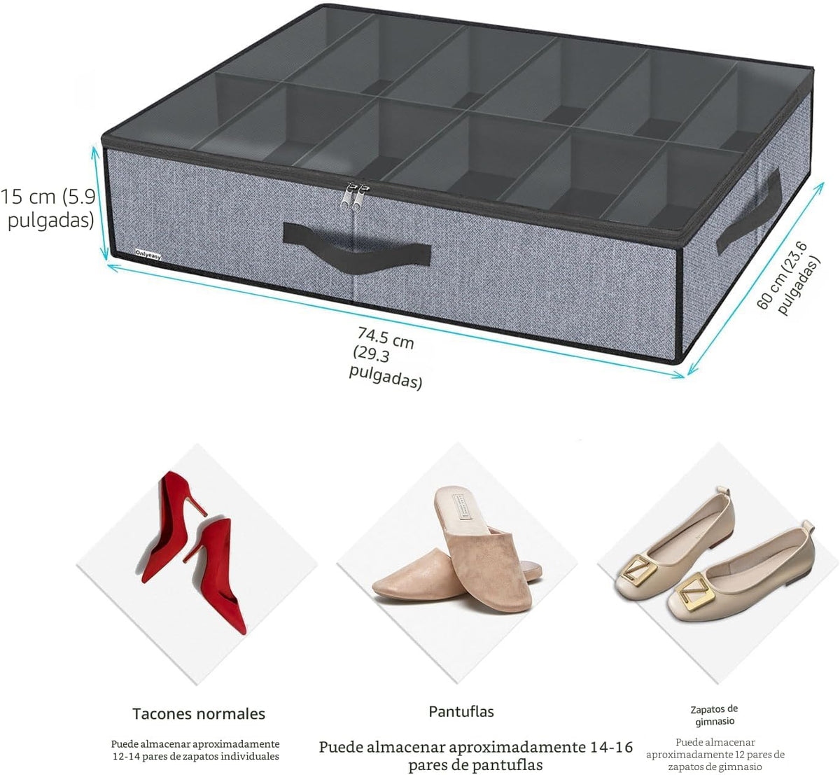Onlyeasy Organizador grande de zapatos debajo de la cama (6 a 12 pa...
