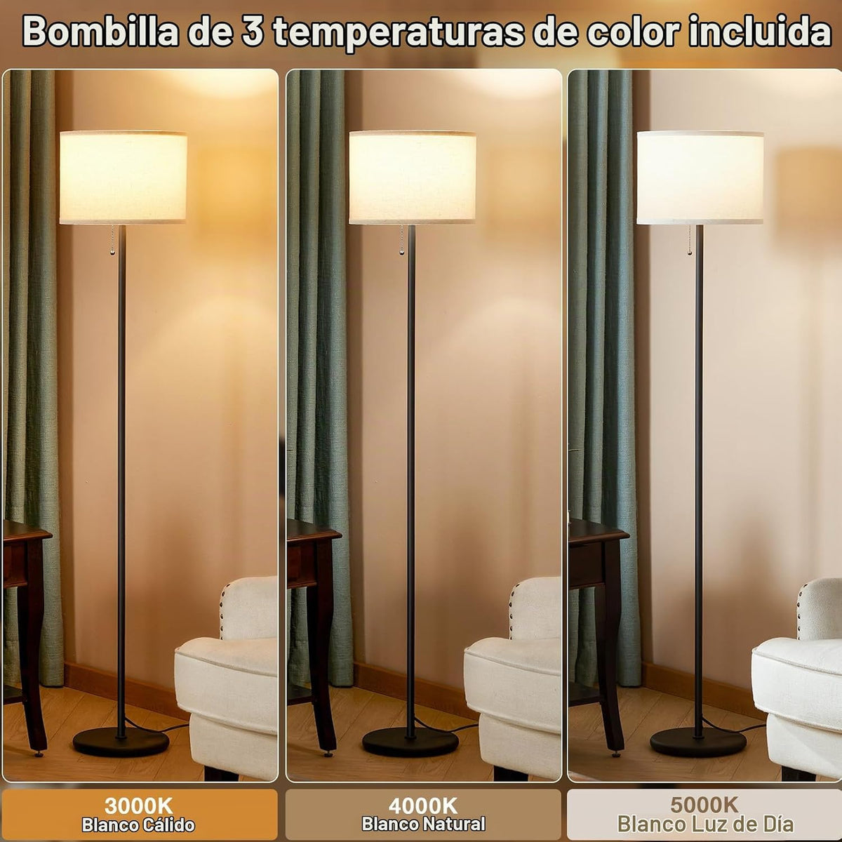 Ambimall - Lámpara de pie moderna para sala de estar y dormitorio,...