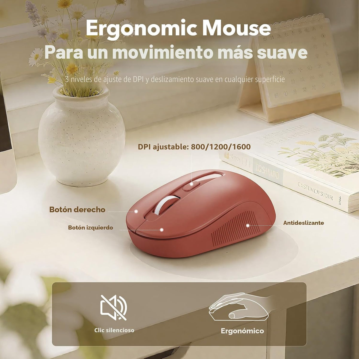 SABLUTE Combo de teclado y mouse inalámbrico, rojo burdeos, reposam...
