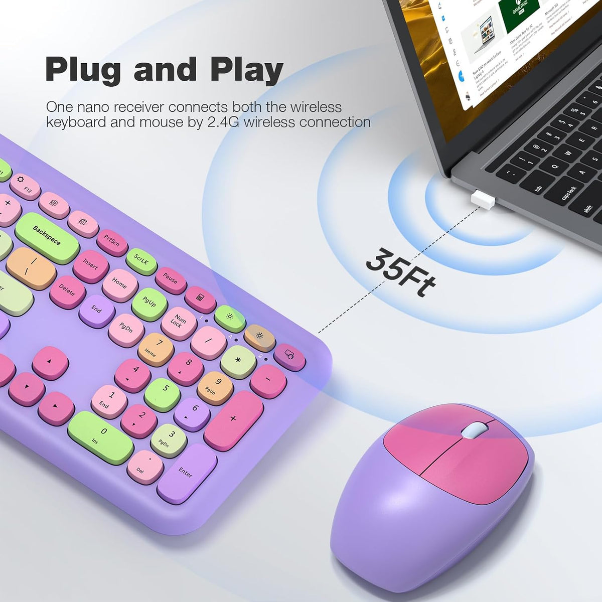 MOFII - Combo de teclado y mouse inalámbricos, teclado silencioso i...