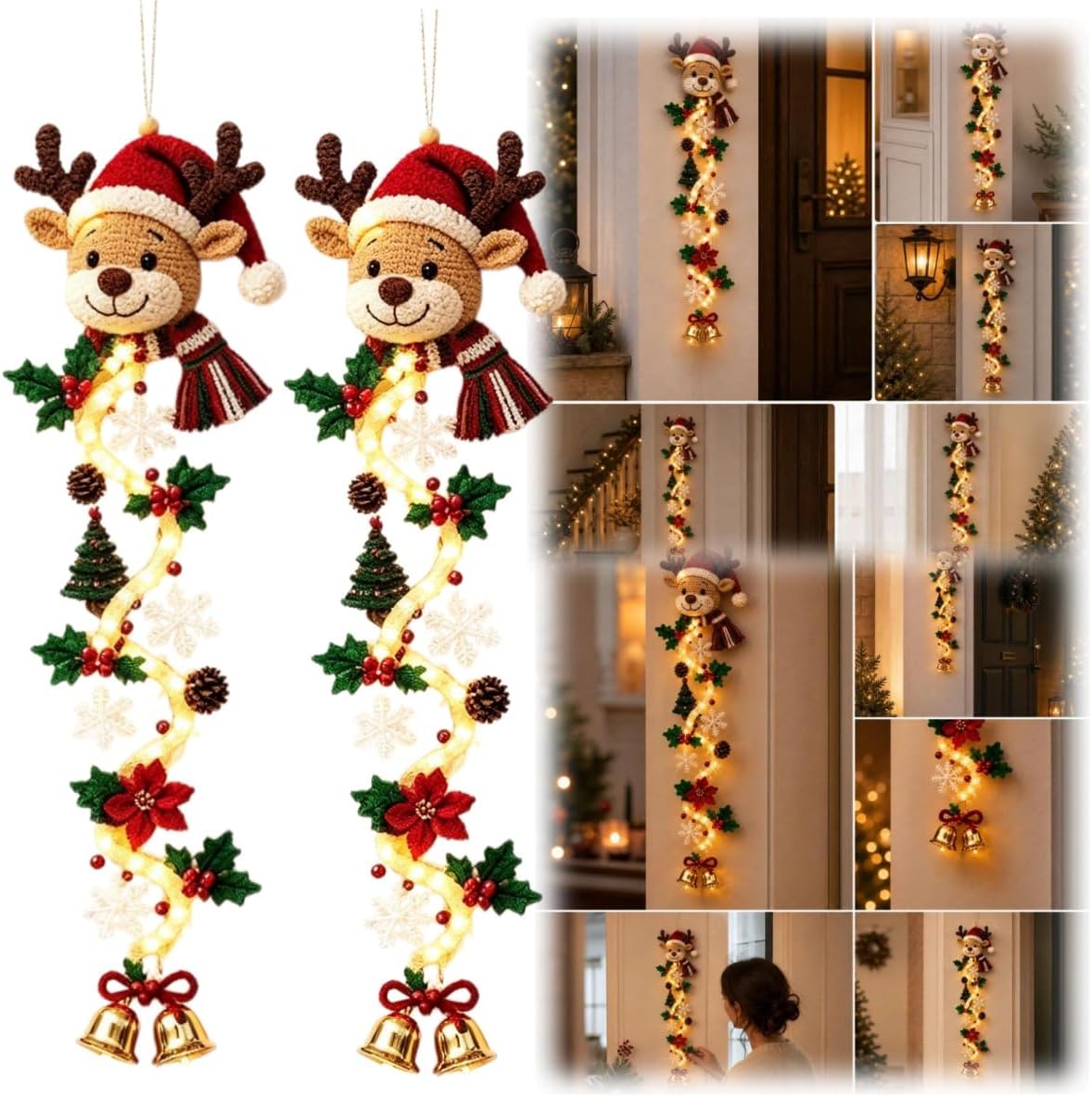 2 colgadores de puerta de Navidad iluminados con muñeco de nieve, l...