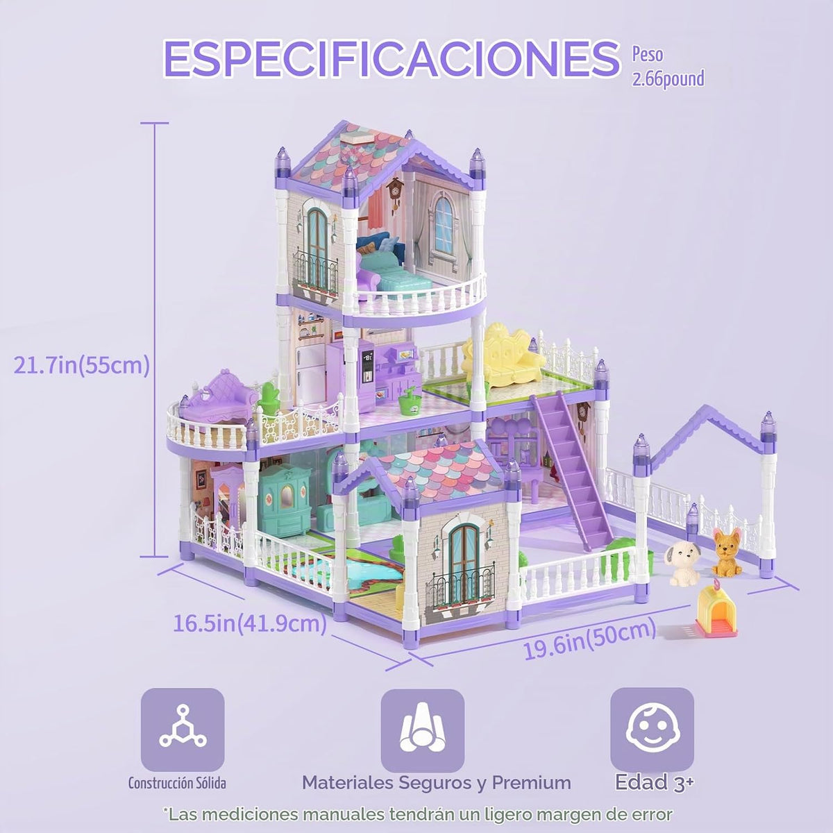 Randhar - Casa de muñecas para niñas, casa de muñecas de ensueño, 9...