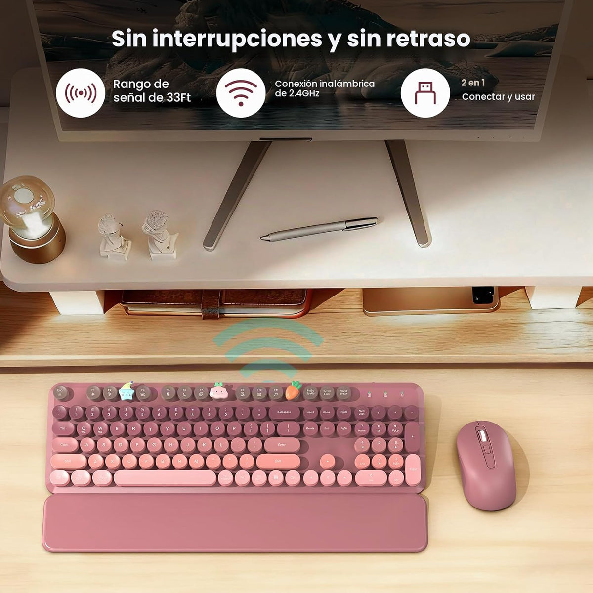 Combo de teclado y mouse inalámbricos, reposamuñecas magnético, ros...
