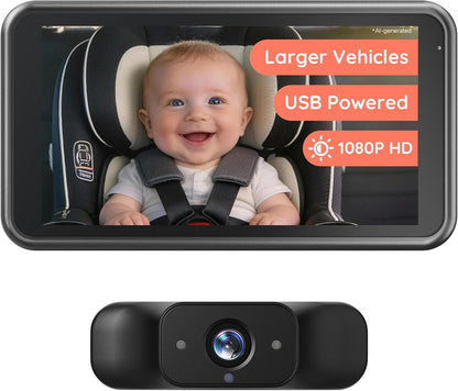 Babyvue Cámara de coche de bebé BV5, monitor 1080P de 5.2" para...