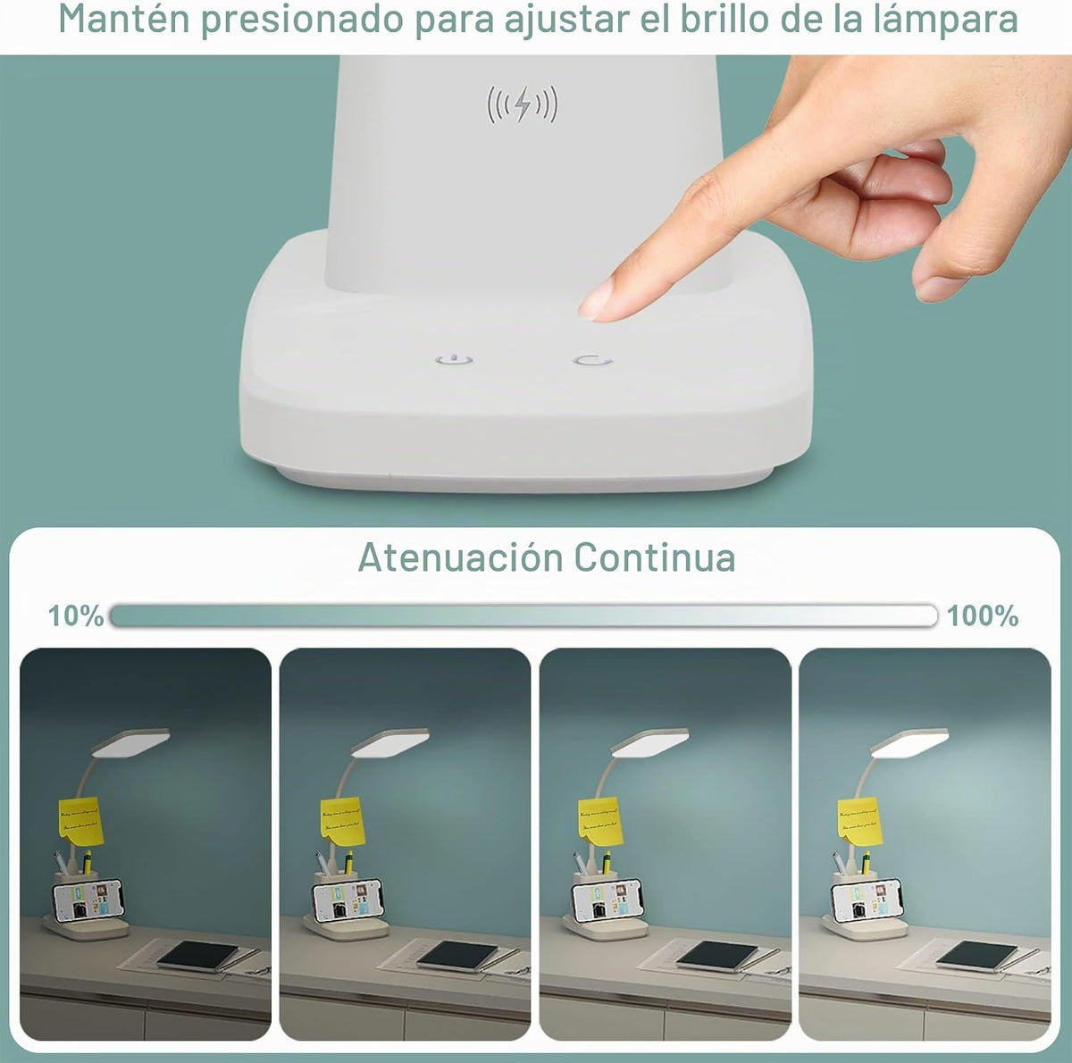Lámpara de escritorio LED de carga inalámbrica mejorada de 10 W con...