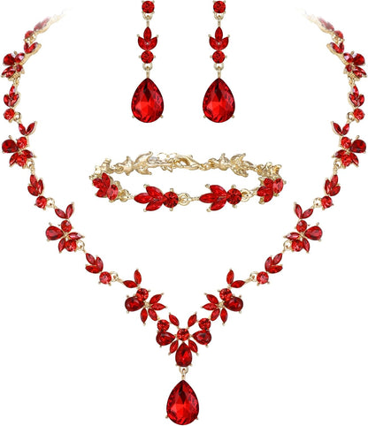 BriLove Conjunto de joyería de boda para mujeres novias, collar en...