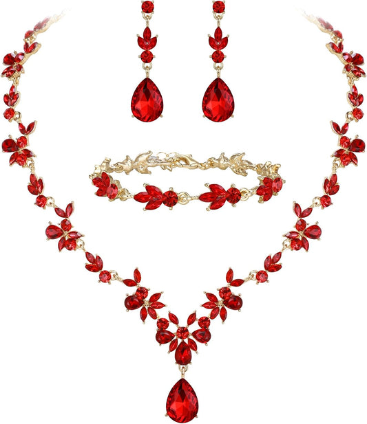 BriLove Conjunto de joyería de boda para mujeres novias, collar en...