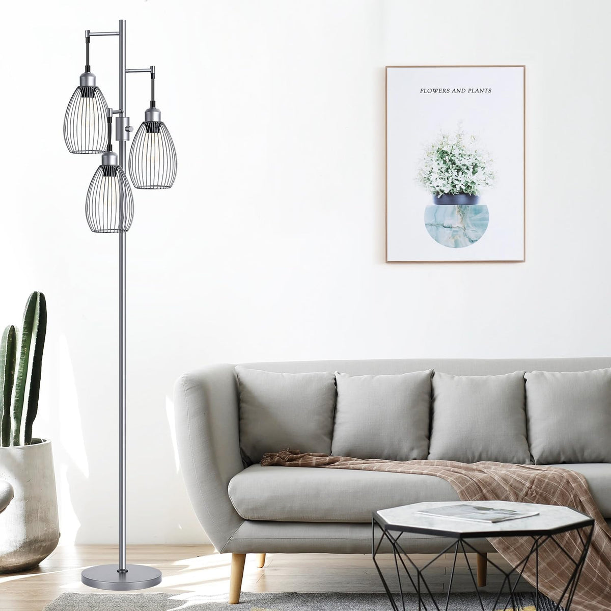 Lámpara de pie regulable Nintiue, 3 bombillas LED Edison de 800LM i...