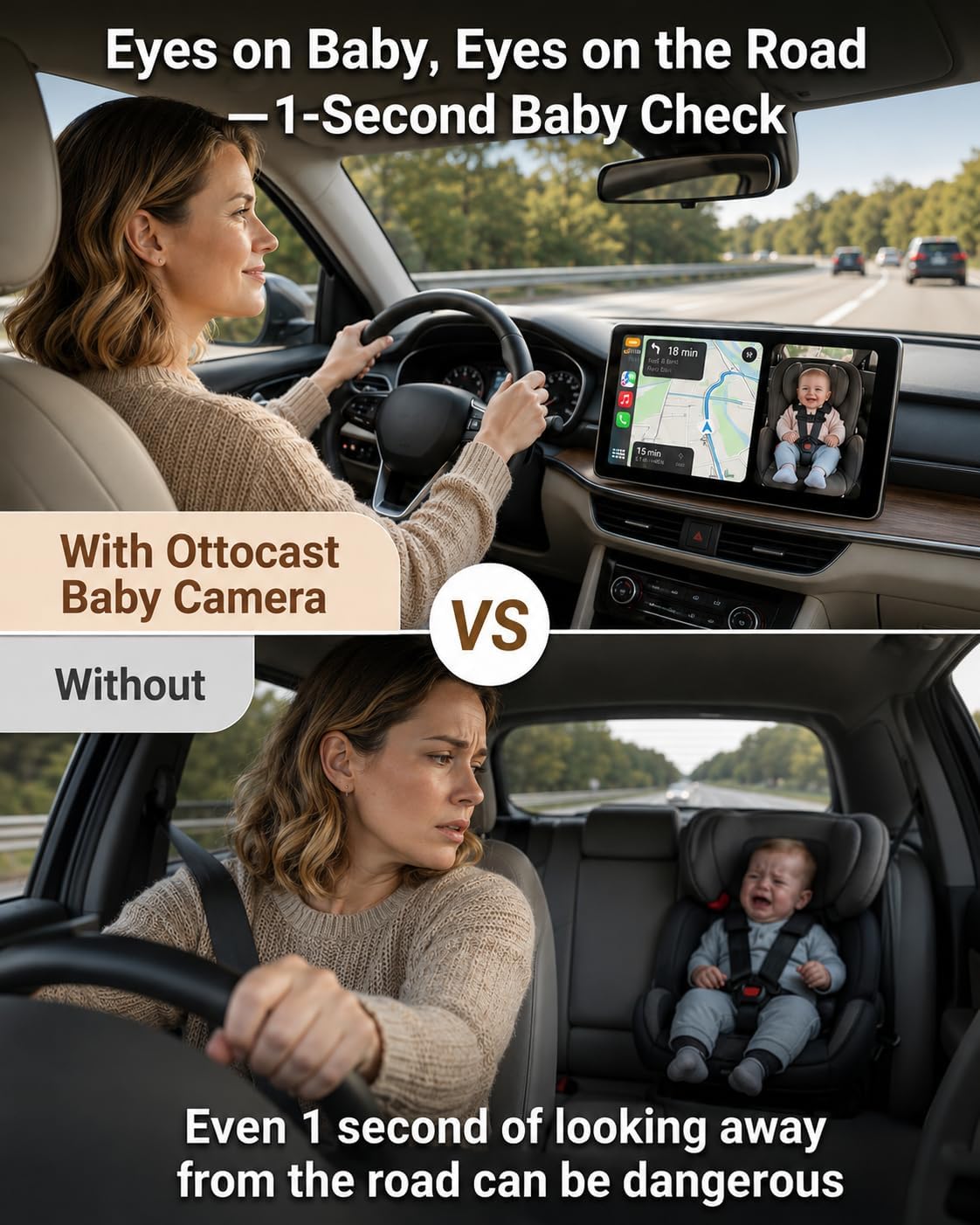 OTTOCAST Cámara de coche para bebé, no necesita pantalla adicional...
