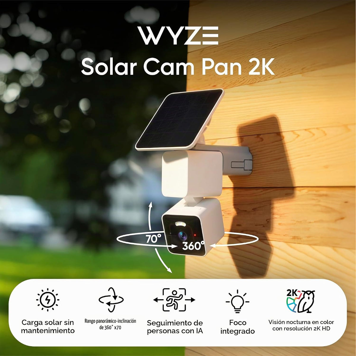 WYZE Cámara solar Pan, cámaras de seguridad 2K inalámbricas al aire...