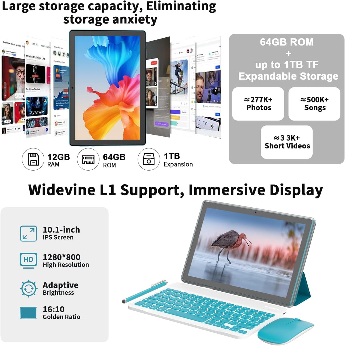 ICONLINK - Tablet Android 16 de 10 pulgadas, 12 (3+9) GB RAM+64GB R...