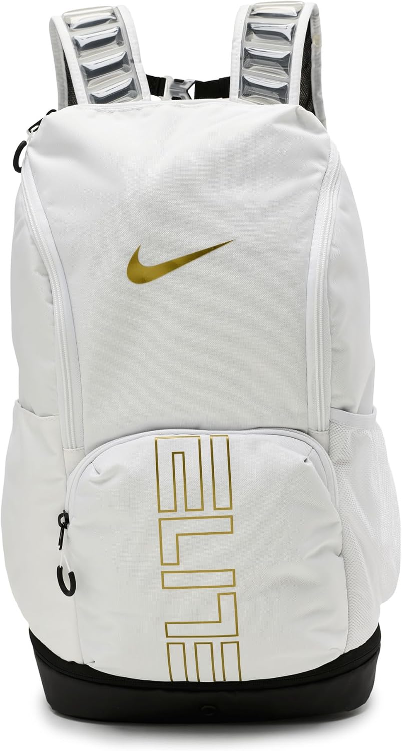 Nike Varsity Elite Mochila (32L), Blanco\/Negro\/Oro Metálico, MISC