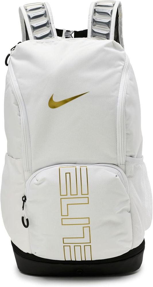 Nike Varsity Elite Mochila (32L), Blanco\/Negro\/Oro Metálico, MISC