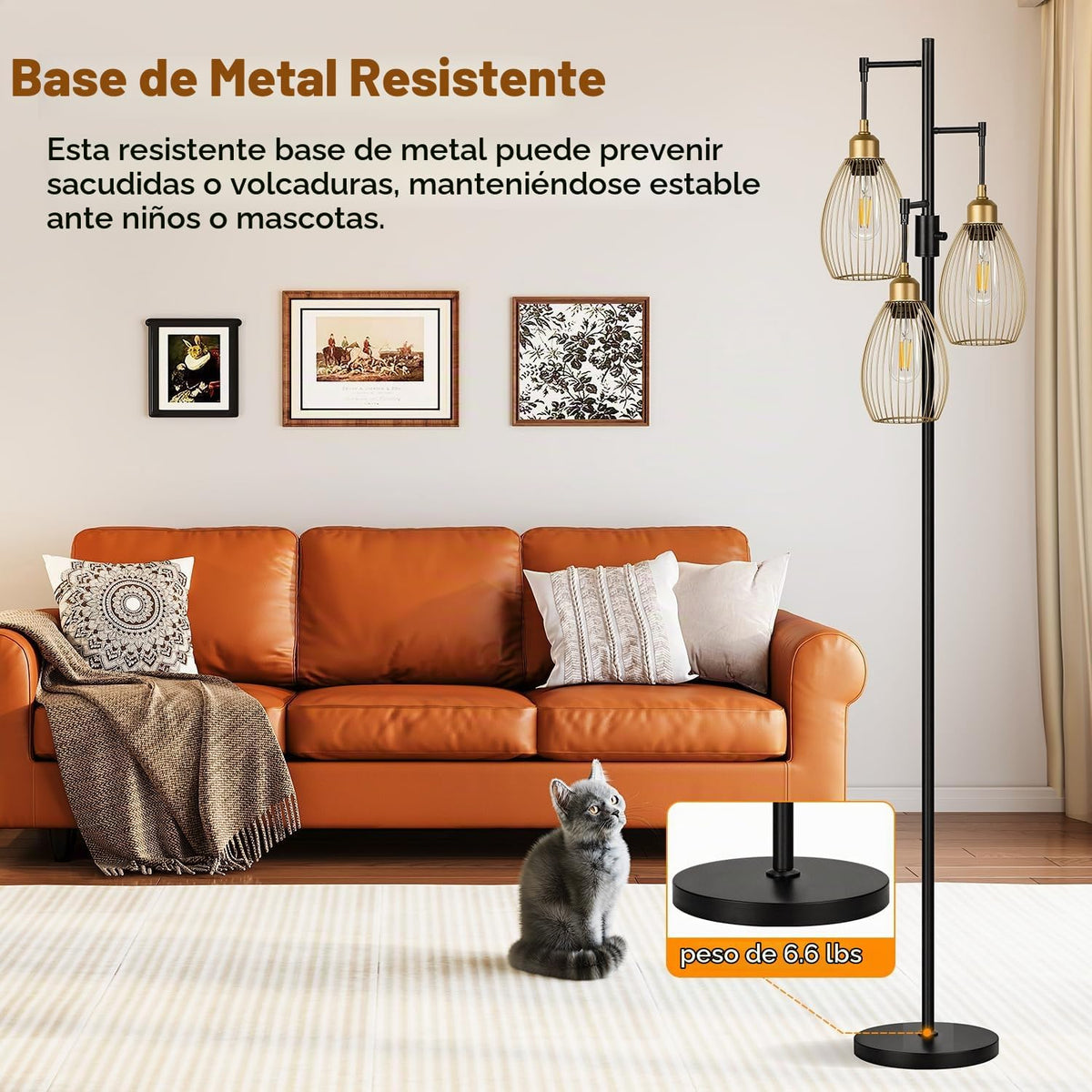 Lámpara de pie regulable, 3 bombillas LED de 800 lm incluidas, lámp...