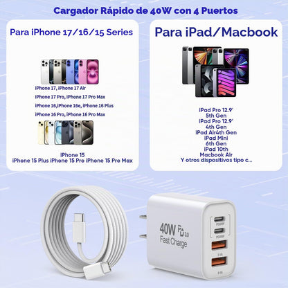 Paquete de 2 bloques de carga rápida para iPhone 17, 16, 15 Pro Max...
