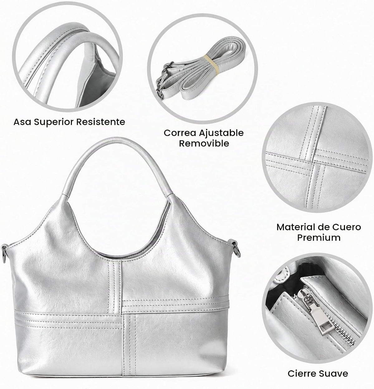KOGTLA Bolsos de cuero vegano para mujer con correa de bandolera de...