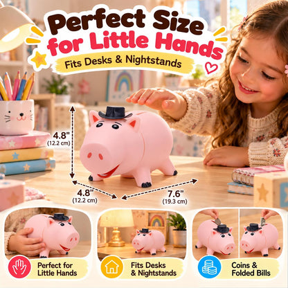 Alcancía irrompible para niños y niñas, hucha rosa grande con sombr...