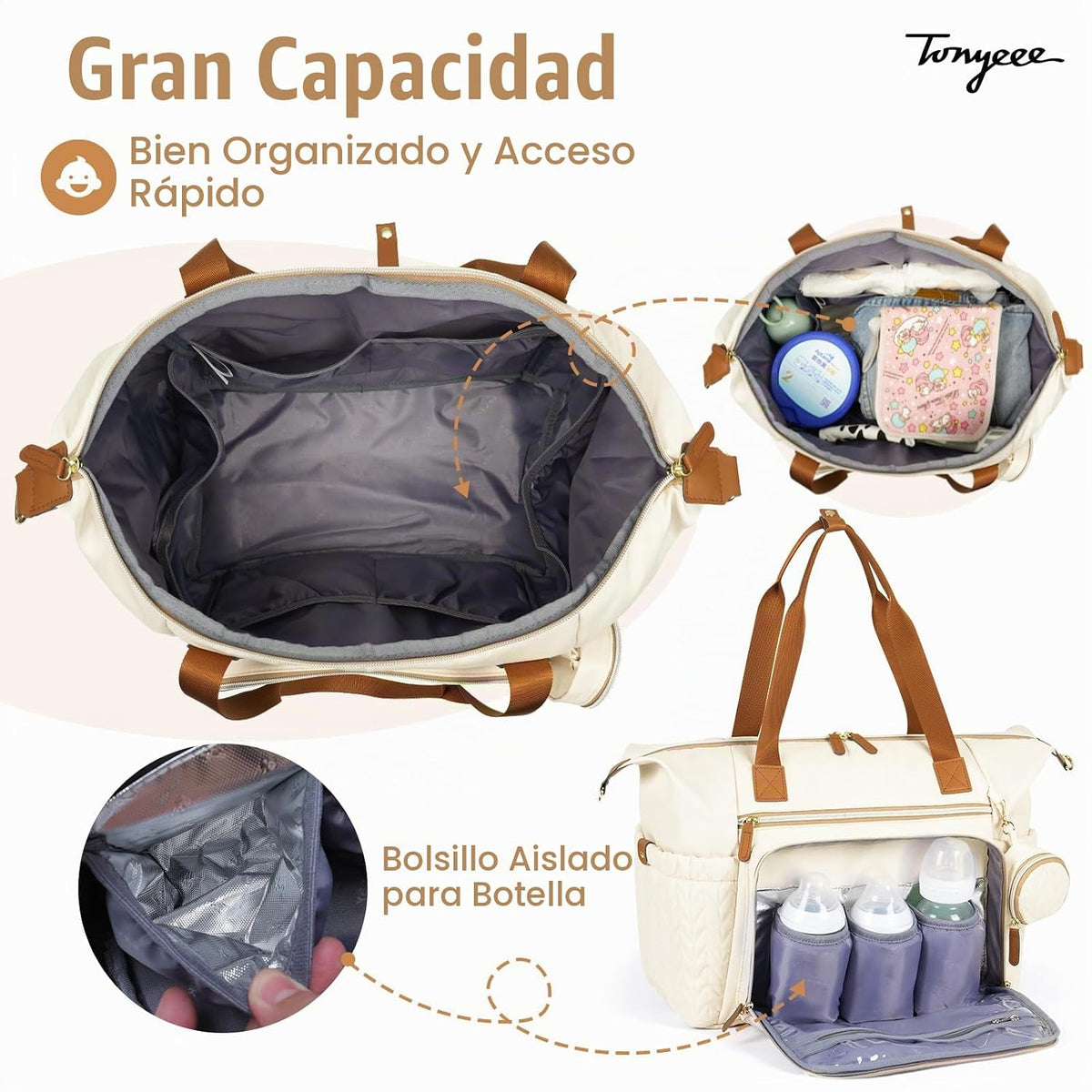 Tonyeee Bolsa de pañales, bolso grande del hospital del bebé para l...