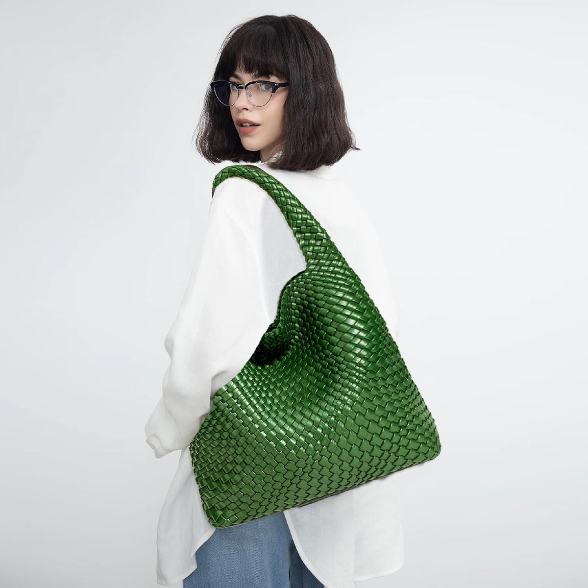 Bolso de mano de mujer con asa superior de cuero vegano tejido a ma...
