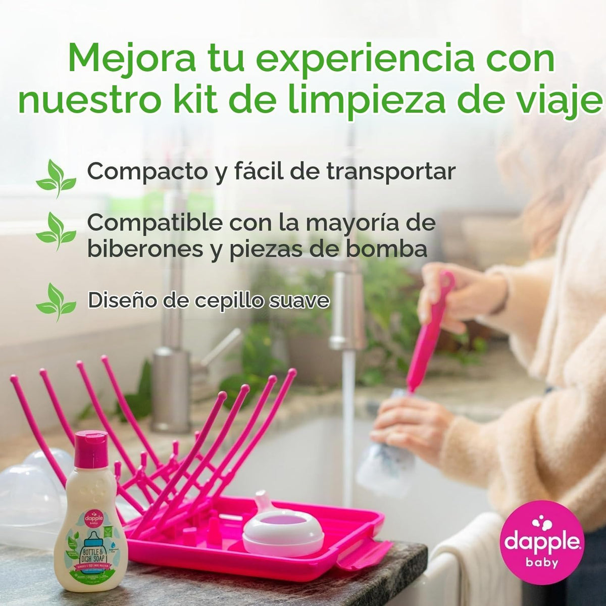 Dapple Kit de limpieza de viaje para bebés, 5 piezas, limpiador de...