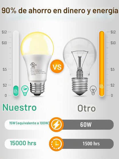 Paquete de 12 bombillas LED equivalentes a 100 W, A19 blanco cálido...