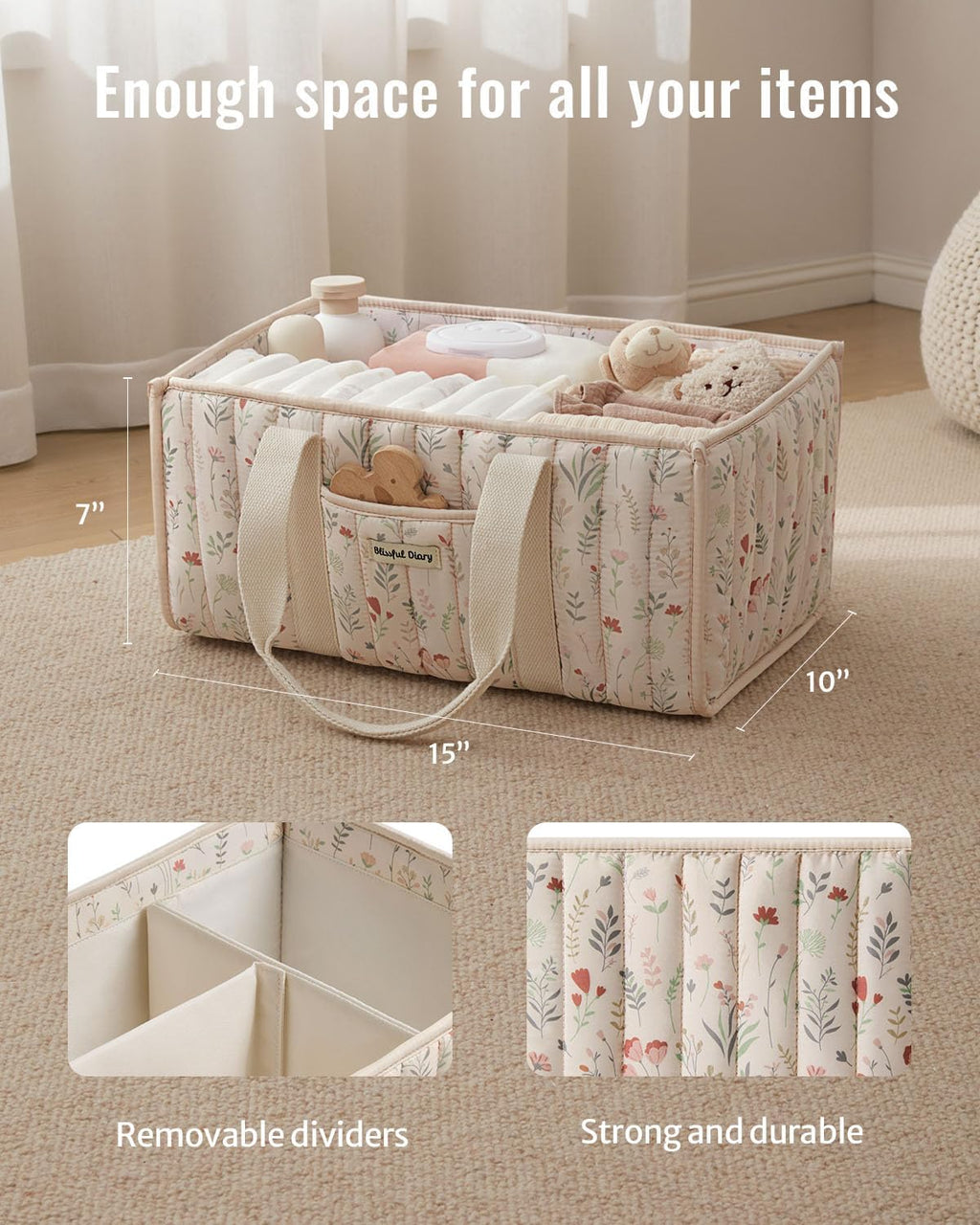 Organizador de pañales floral de Blissful Diary, elegante cesta de...