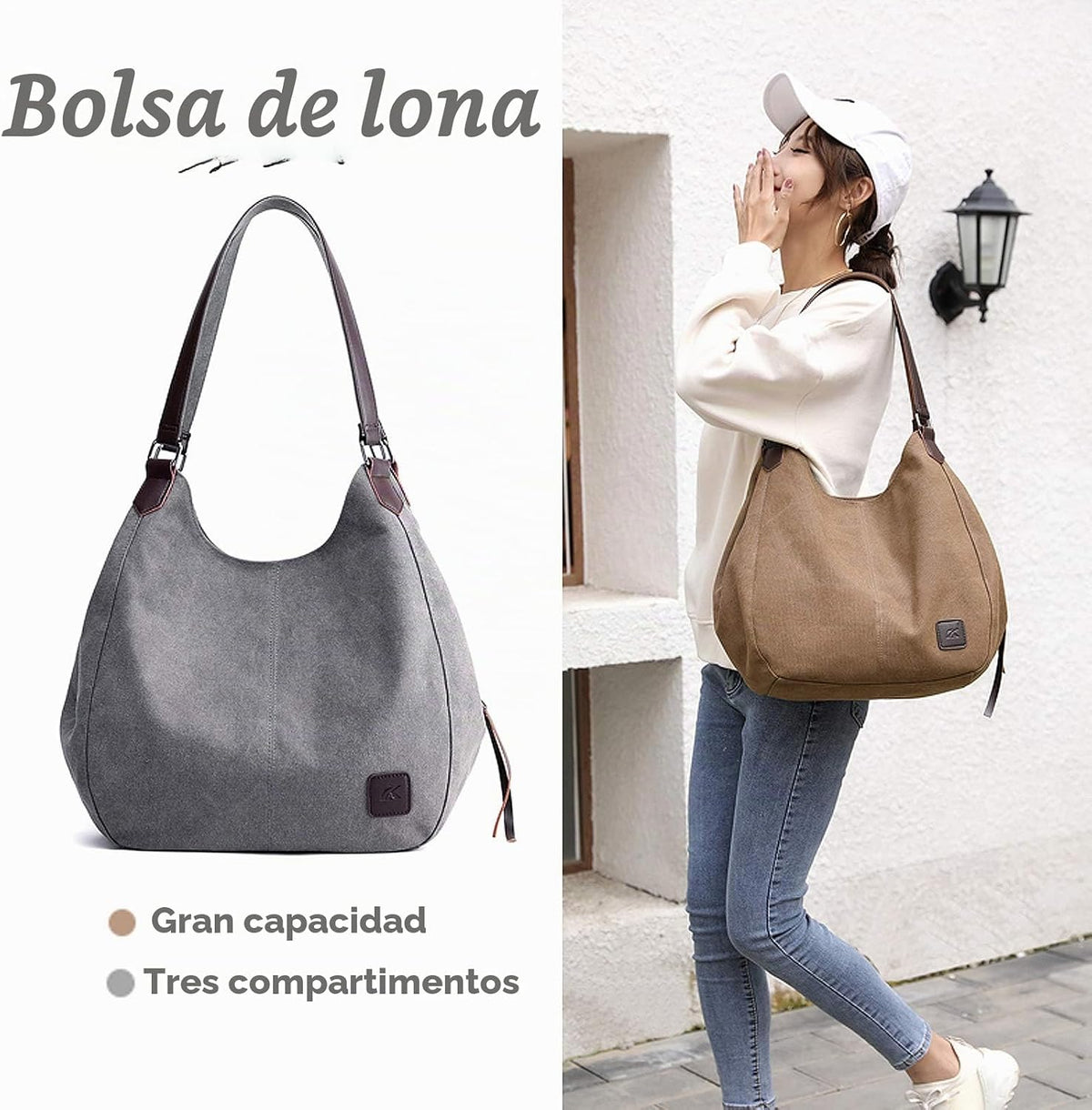 Dourr Bolso para hombro para mujer, con múltiples bolsillos, bolso...