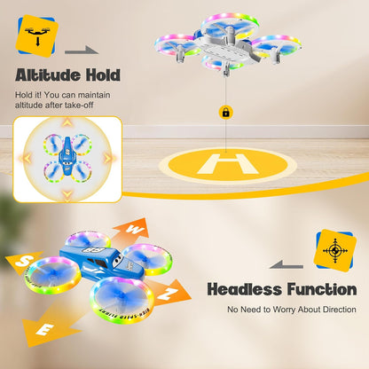 Drones para niños y principiantes con luces LED 2 baterías de arran...