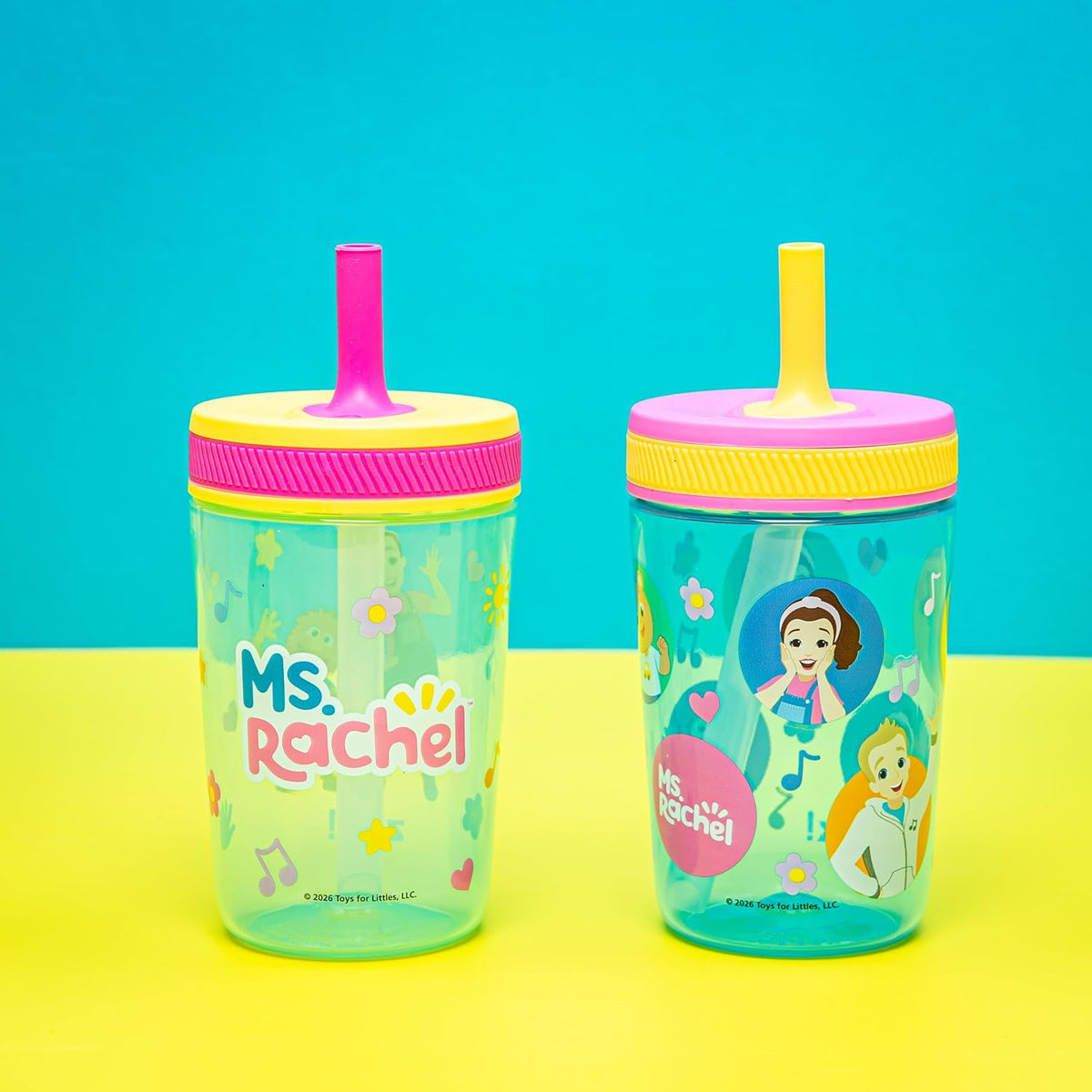 Zak Designs Ms. Rachel Kelso Vasos con pajita para niños pequeños a...