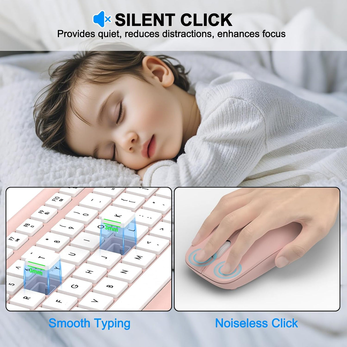 Combo de teclado y mouse inalámbricos, teclado ergonómico silencios...