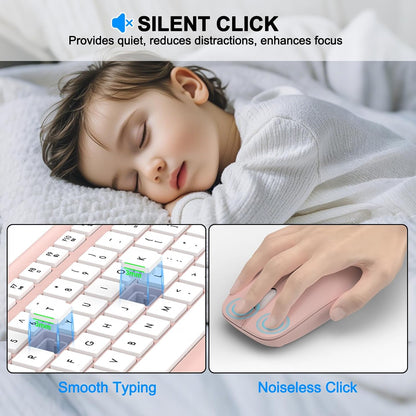Combo de teclado y mouse inalámbricos, teclado ergonómico silencios...