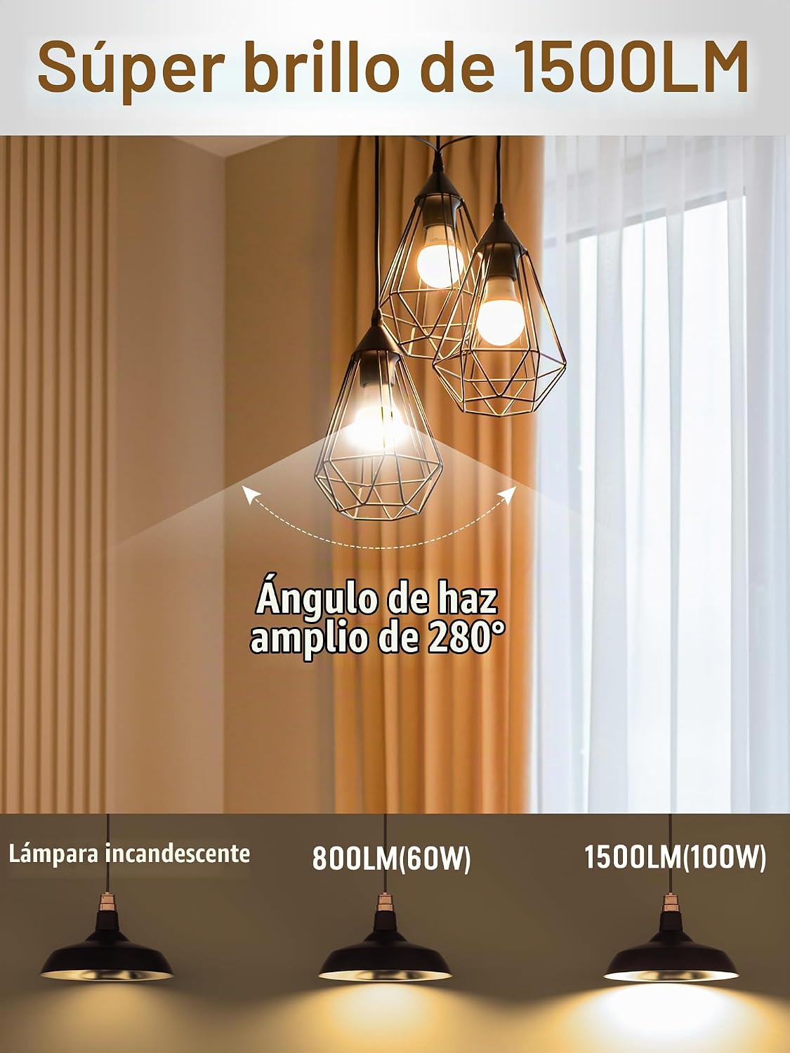Paquete de 12 bombillas LED equivalentes a 100 W, A19 15 W, blanco...