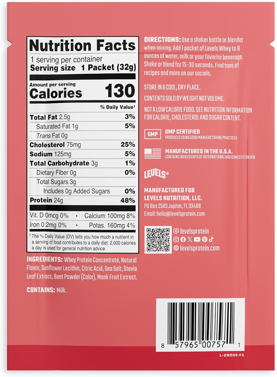 Levels - Proteína de suero en polvo, sin ingredientes artificiales,...