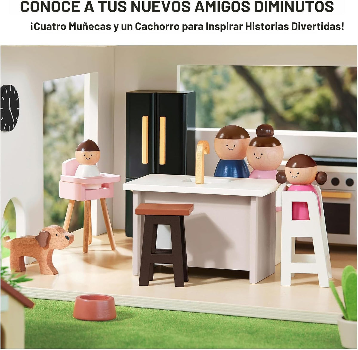 Tiny Land Casa de muñecas de madera, casa de muñecas familiar moder...