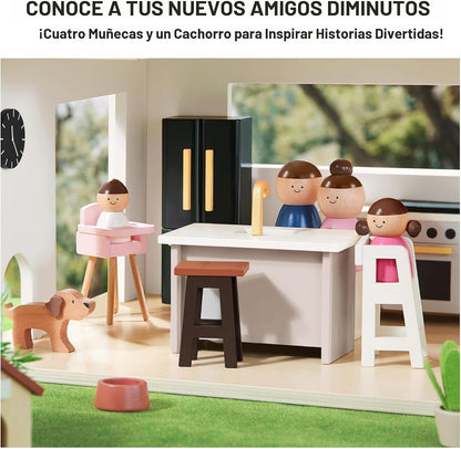 Tiny Land Casa de muñecas de madera, casa de muñecas familiar moder...