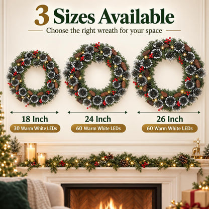 Aptliton Corona de Navidad iluminada de 18 pulgadas, 30 luces LED p...