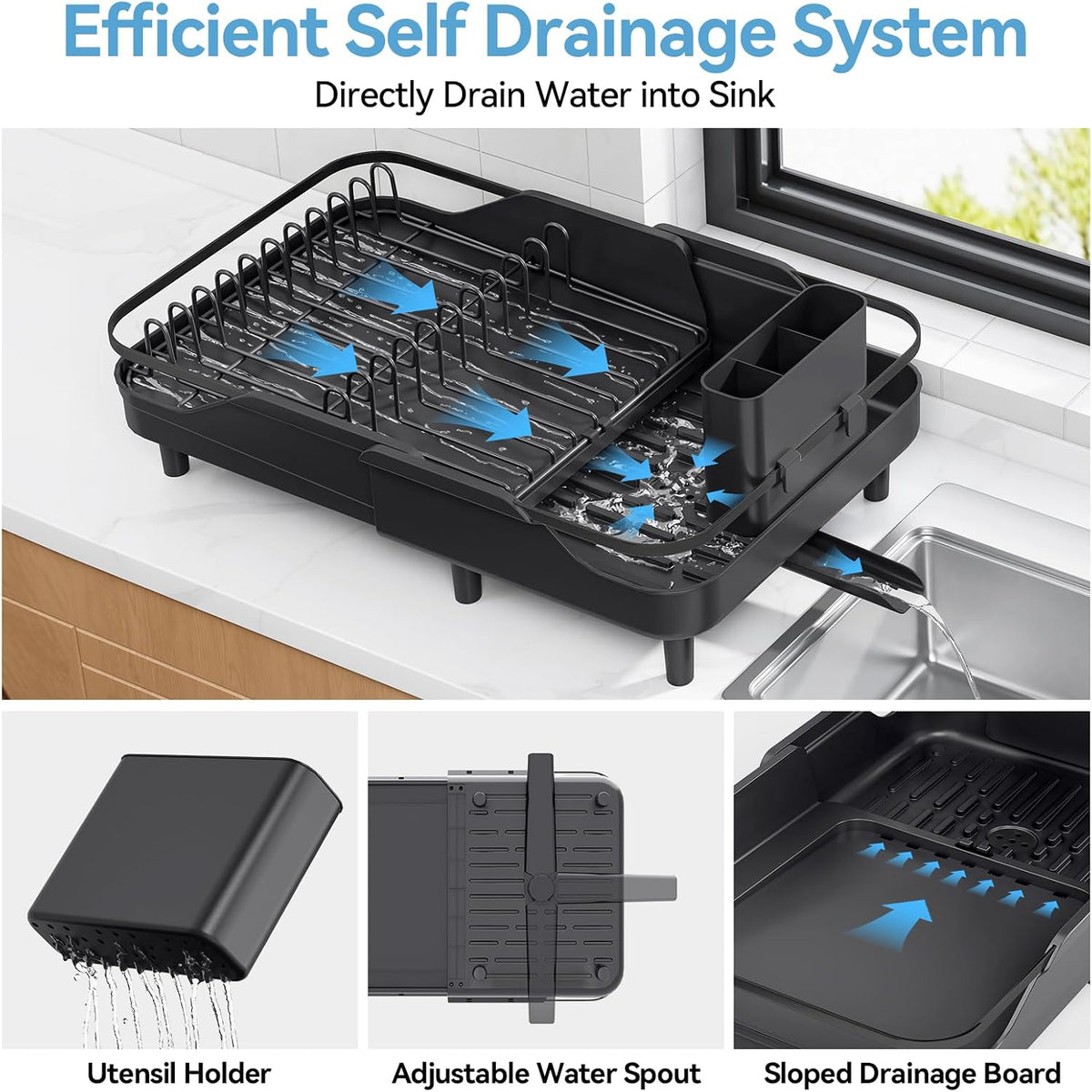 Urackify Escurridor de platos expandible para encimera de cocina pe...
