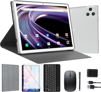 Tablet Android de 10 pulgadas, 16 GB + 128 GB, 2 en 1 plateado con...