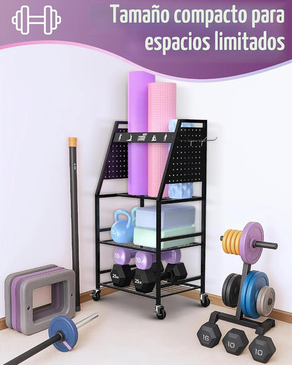 Mythinglogic Estante de gimnasio en casa para mancuernas, esterilla...