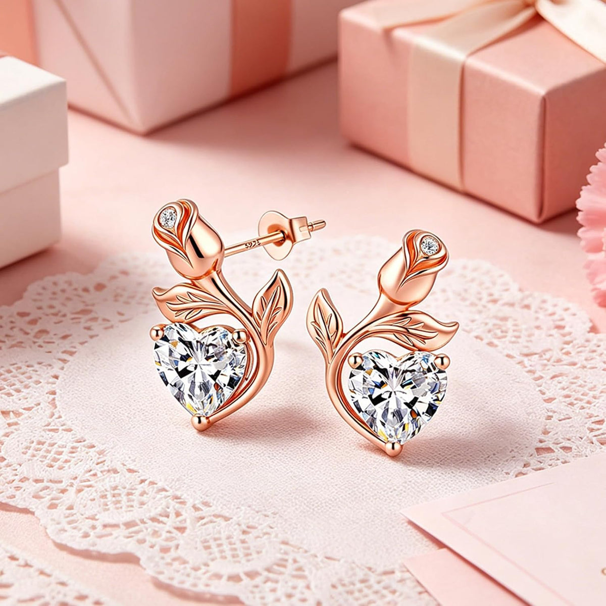 JACUPO Aretes de tuerca con piedra natal de corazón rosa de 0.8 qui...