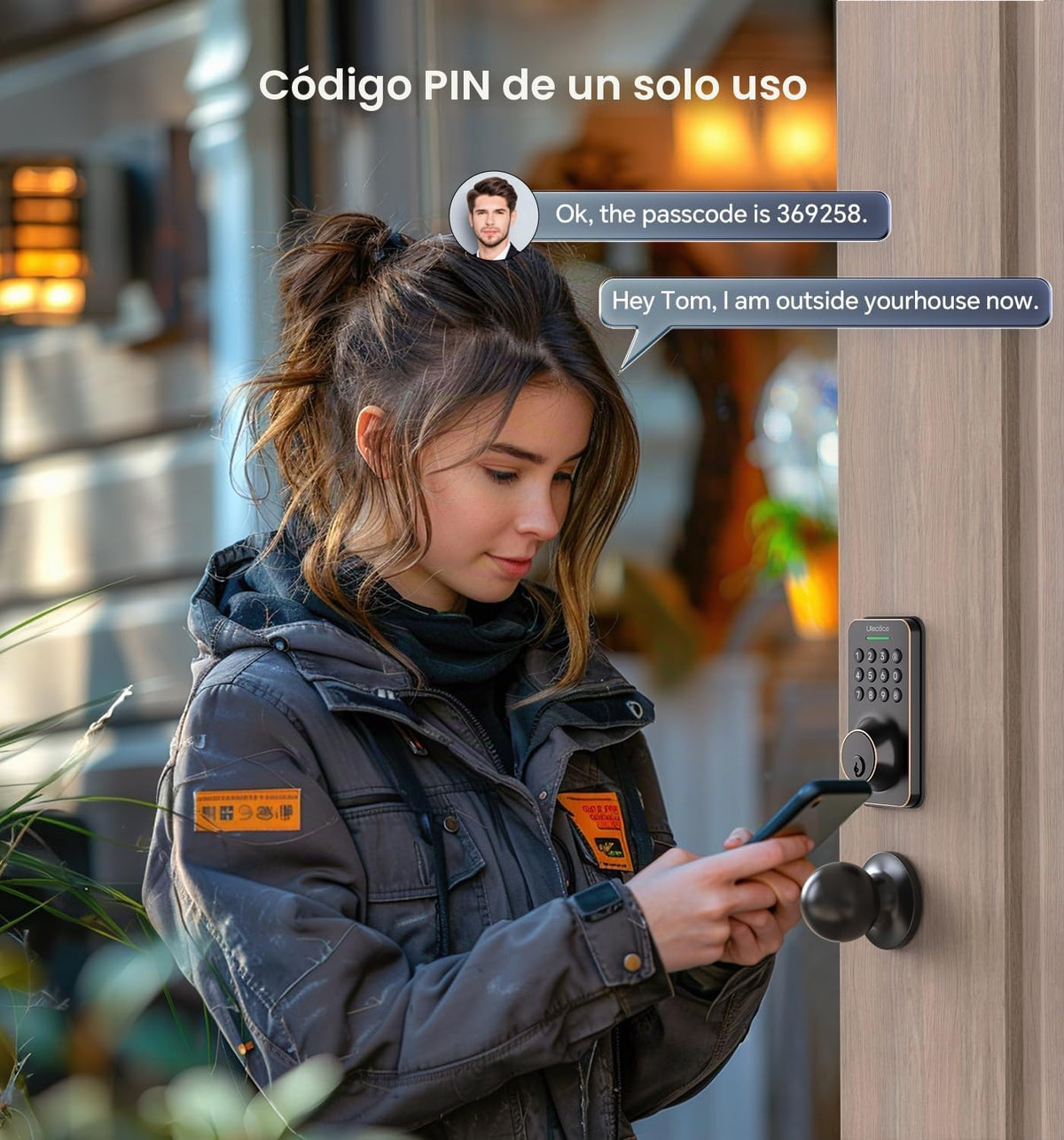 Ulecoce Cerradura de puerta de entrada sin llave con juego de peril...