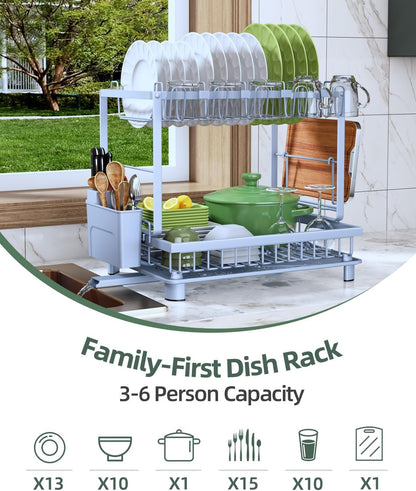 Nfnoyp Escurridor de platos de 2 niveles para encimera de cocina, a...