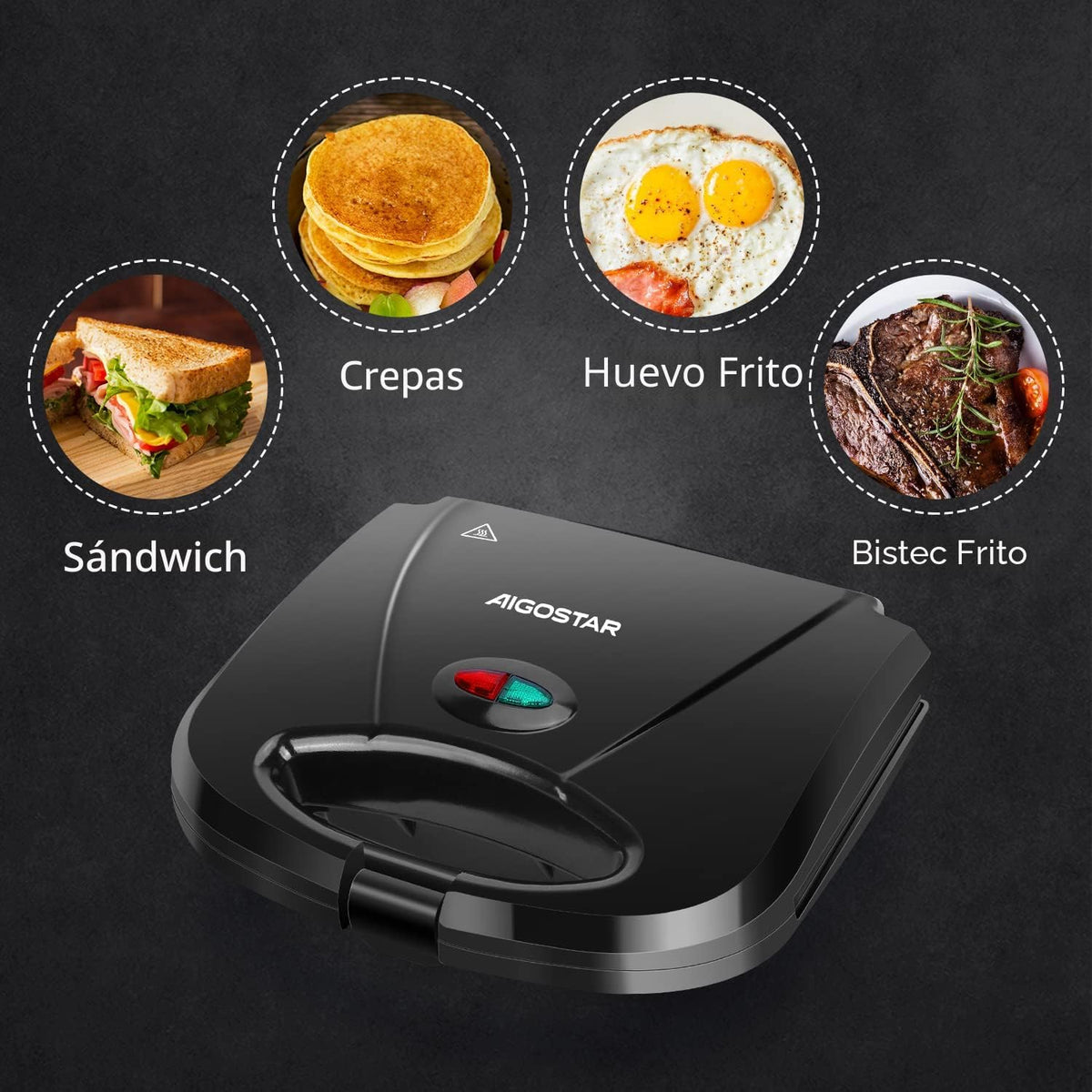 Aigostar Tostadora de Sándwich con Superficie de Parrilla Profunda...