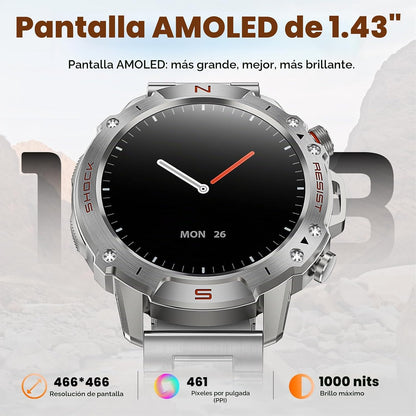Reloj inteligente plateado para hombre, 1,43" AMOLED, resistente al...