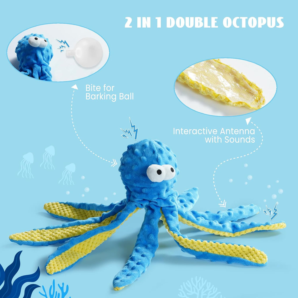 Nocciola Juguete de pulpo azul chirriante arrugado para perros, jug...