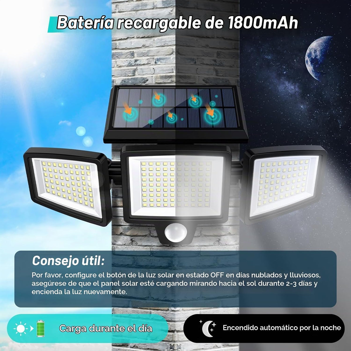 Tuffenough Luces solares para exteriores de 2500 lm, 210 luces LED...