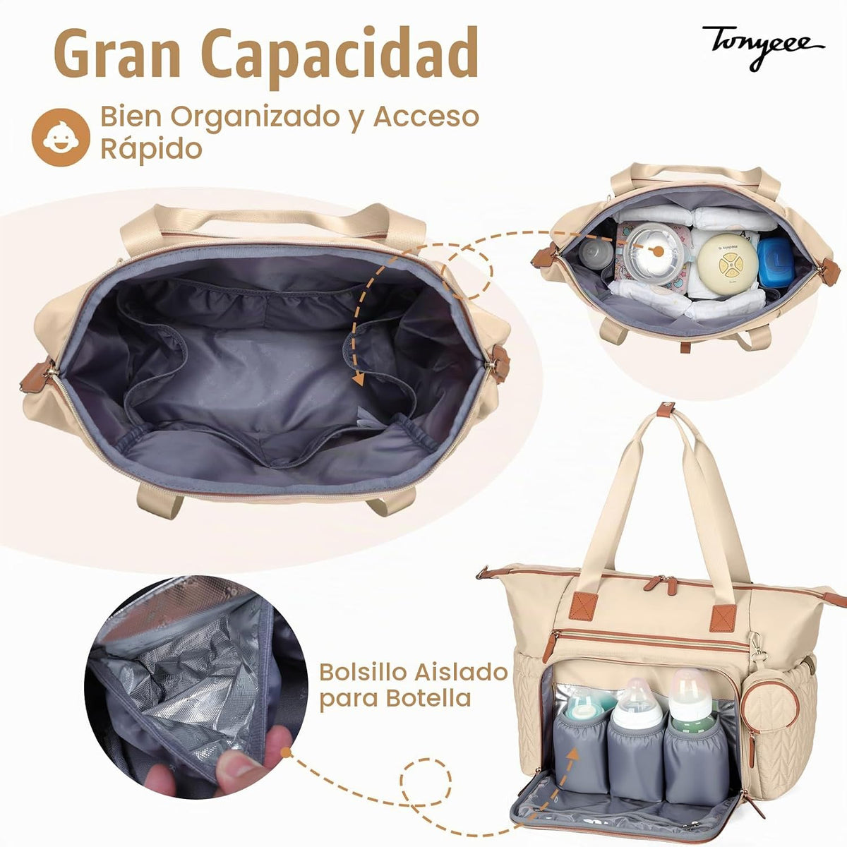 Tonyeee Bolsa de pañales, bolsa grande para pañales para bebé, impe...