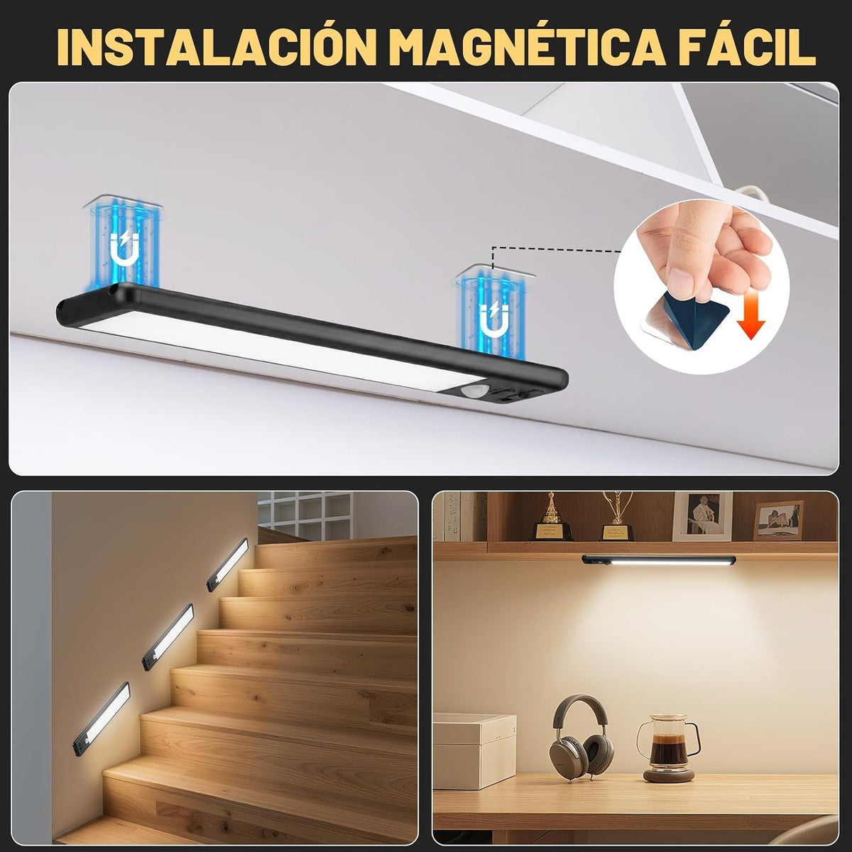 Iluminación inalámbrica para debajo del gabinete, luz con sensor de...