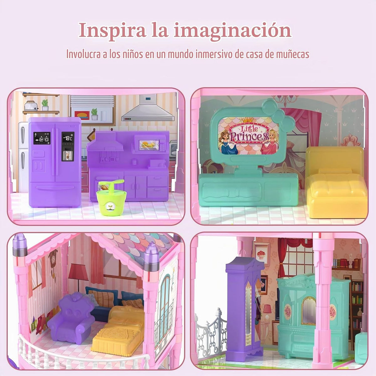 Randhar Casa de muñecas rosa Bubblegum para niñas, casa de muñecas...